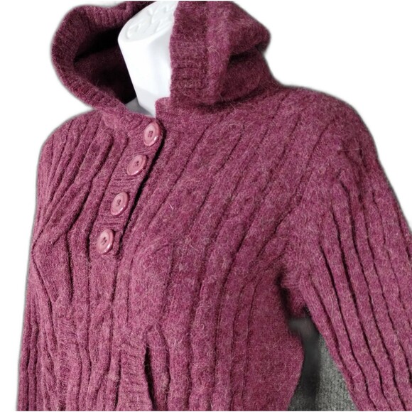 Alpaca Sweater Size S Plum Long Sleeve Hoodie Henley Old Money Classic Preppy - Picture 2 of 12
